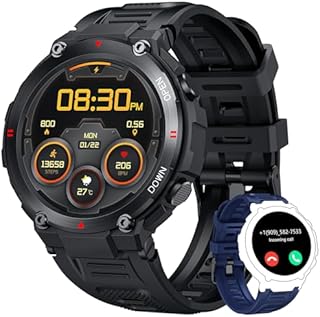 Smartwatch Telefonfunktion Uhren Fitnessuhr Armbanduhr - Smartwatch Herren Fitness Tracker mit Blutdruckmessung Wasserdicht Sportuhr Schrittzähler Herzfrequenz 1,42" Touchscreen Kompatibel Android iOS