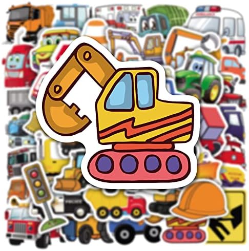 50 Pcs Cartoon Toy Cars Stickers for Kids Boys, Waterproof Vinyl Decal Pack for Water Bottles Guitar(Construction truck, Airplane, Train, Helicopter, Car, Tractor, School Bus, Firetruck, Rocket) 6