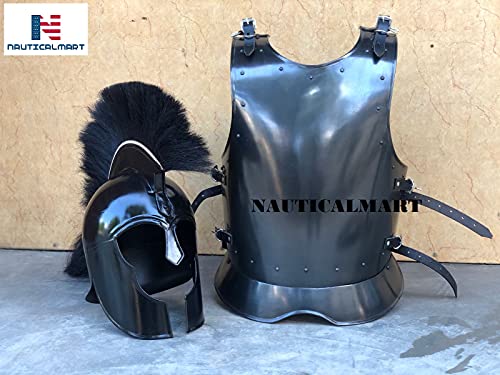 Nautical-Mart Armor Breastplate w/Troy helmet Dark Warrior - Epic Dark Large - Grey Armor Halloween Costume