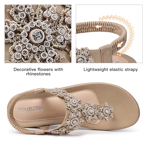 Image of TEMOFON Sandals for Women Flat Dressy Summer Flower Sandals with Ankle Strap Comfortable Casual Walking Flat Sandals Size 5-11