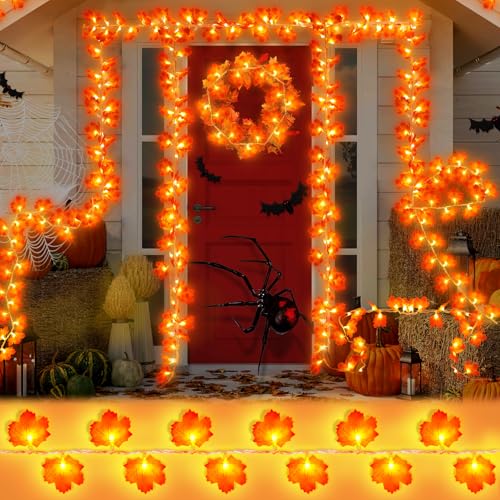DIYDEC Herbst Dekoration Lichterkette, 6M 40 LED Halloween Ahornblatt Girlande Lichtern Blättergirlande für Herbst Erntedankfest Halloween Outdoor Garten Deko