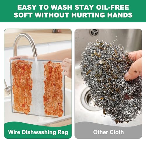 Image of JOYMOOP Multipurpose Non-Scratch Silver Fiber Dishwashing Cloths, Reusable Cleaning Rags, Scrubbing Pads for Dishes, Glass, Stainless Steel - 5 Pack