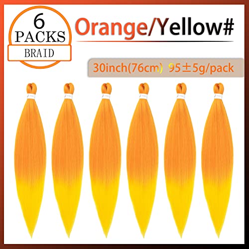 Orange Mixed Yellow Braiding Hair Pre Stretched 30 Inch Colored Braiding Hair Pre Stretched Braiding Hair 6 Packs Soft Yaki Braiding Hair Natural Hot Braiding Hair (30 Inch,Orange/Yellow#) - Image 2