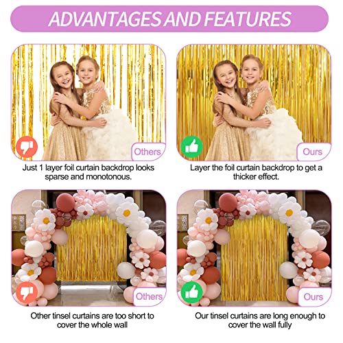 Image of Crosize 4 Pack 3.3 x 9.9 ft Gold Foil Fringe Curtains Party Decorations, Gold Tinsel Curtain Backdrop for Parties, Door Streamers, Glitter Streamer Fringe Backdrop for Birthday Decoration