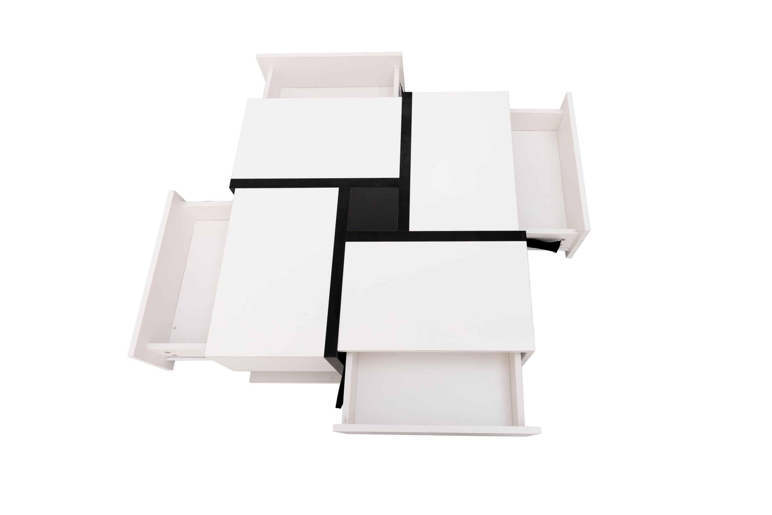 Azkoeesy Moderna mesa de centro brillante con 4 cajones para salón, 78 x 78 x 36 cm, con espacio de almacenamiento inferior, diseño de líneas (blanco)