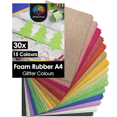 OfficeTree 30 Hojas Goma EVA Purpurina A4 2mm - Goma EVA Colores - Goma Espuma Manualidades - Craft...