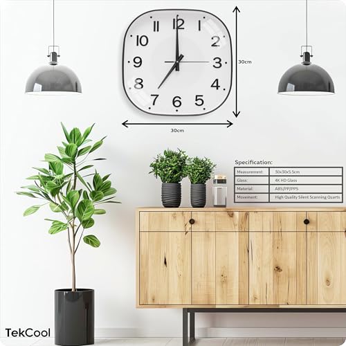 Image of TEKCOOL Plastic Analogue Wall Clock 12 inch Silent Quartz Decorative Wall Clock Non-Ticking Classic Clock Battery Operated Round Easy to Read for Room /Home /Kitchen /Bedrom /Office /School.White black'