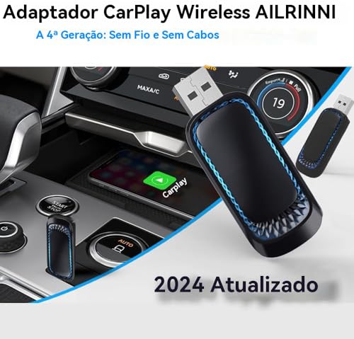 Adaptador CarPlay sem fio para iPhone - Mini USB Dongle, Plug & Play, atualização com fio para sem f