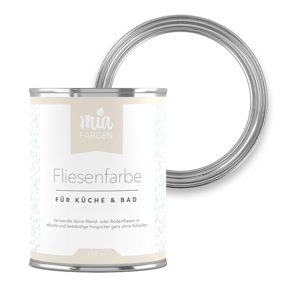 miafarben Fliesenfarbe ohne Schleifen – Fliesenlack für Wand & Boden – Bad & Küche – hochdeckend, matt, wasserbasiert, für Innen (Traumhaftes Weiss, 750ml)