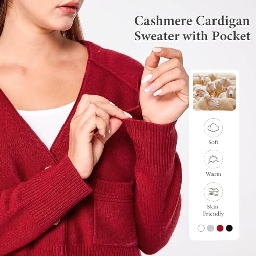 Image of Simple&Opulence Women's Cashmere Cardigan Sweater, Cashmere Long Sleeve V Neck Open Front Cardigan with Pocket