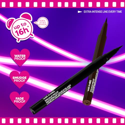 Image of wet n wild Mega Last Breakup Proof Liquid Eyeliner - Ultra-Fine Brush, Waterproof, 16-Hour Long-Lasting Wear - Cruelty-Free & Vegan - Brown