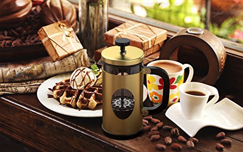 bonVIVO French Press Cafetiere 3 Cup 350ml Stainless Steel Coffee Press with Heat-Resistant Glass, Scoop & Replacement Filter - Image 2