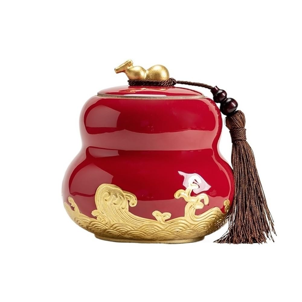 CHENGAIJIAN Tea Canister Airtight Lid Ceramic Tea Canister Kichen Storage Container For Coffee Sugar, Nuts, Herb, Spice(Red)
