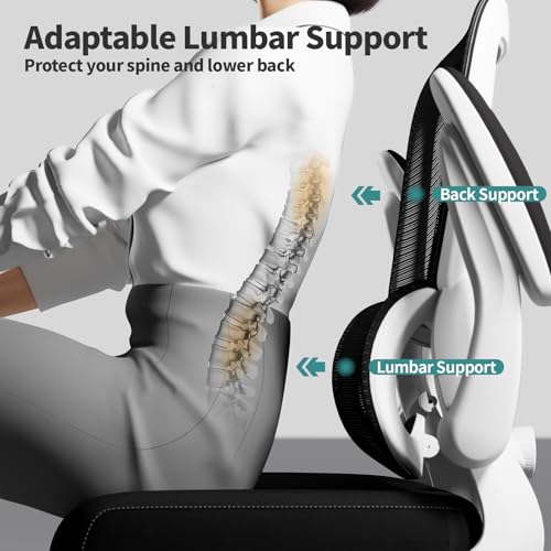 Image of TRALT Office Chair - Ergonomic Desk Chair with Adjustable Lumbar Support, Mesh Computer Chair, Executive Chair for Home Office Comfortable Lumbar Support (1, White+Black)