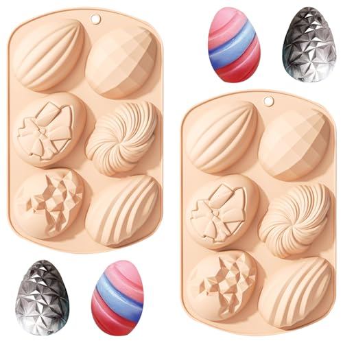 YXHZVON 2 Piezas Moldes de Silicona de Pascua para Chocolate, 6 cavidad Molde de Silicona para Dulces de Pascua, Moldes de Silicona para Huevos De Pascua para Chocolate Dulces （Rosa）