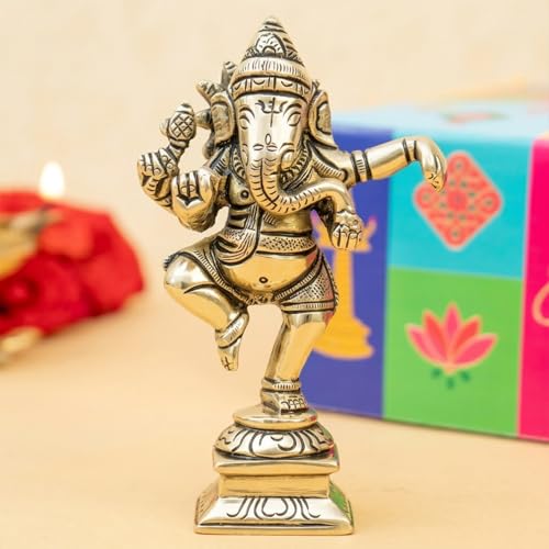 Image of Ekhasa 100% Pure Brass Ganesha Idol with Gift Box | Pital Ganpati Murti Vinayagar Statue for Pooja Room Home Decor Office Desk | Religious Housewarming Griha Pravesh Wedding Gift