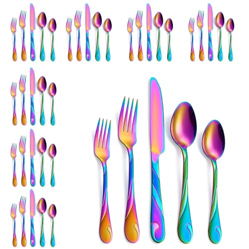 Seeshine Regenbogen Besteckset für 8 Personen, 40-teiliges Edelstahlbesteckset, glänzendes Regenbogenmetallbesteckset, einschließlich Gabel-,...
