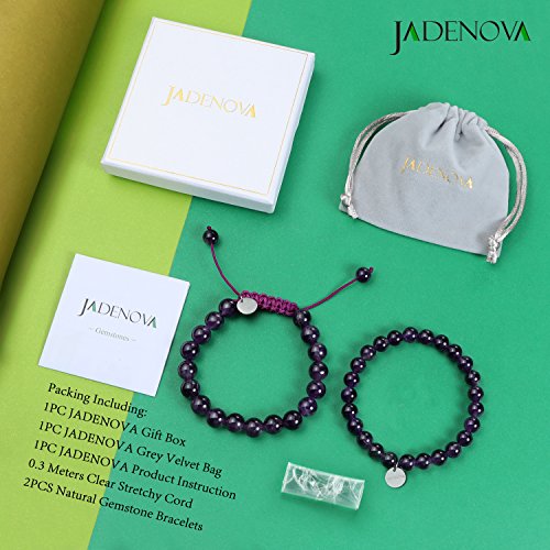 Jadenova 8/10Mm Natural Amethyst Gemstone Bracelet Elastic Stretch Yoga Beaded Bracelet Bangle Healing Crystal Bracelet Couples Gifts For Men Women (2Pcs Bracelet Set) #TOP6