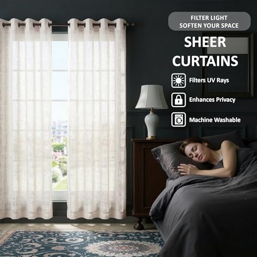 Image of Kuber Industries 6 Pcs Polyester Linen Door Sheer Curtain 7 Feet for Home Decor | 8 Eyelet with Curtain Multiple Use for Living Room /Bedroom | Plain - Off White