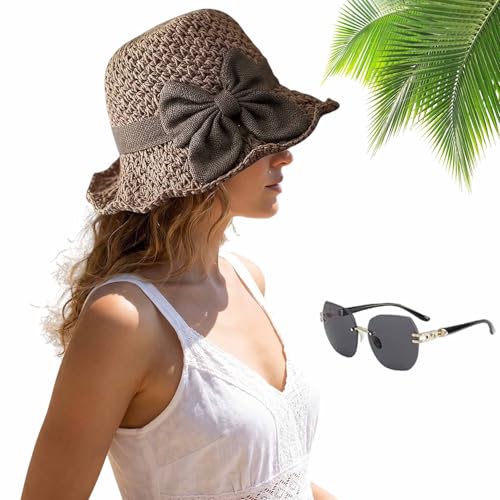 Sombrero de paja tejido elegante con lazo para mujer miniatura 1