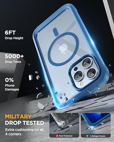 Image of Miracase Magnetic for iPhone 13 Pro Max Case 6.7 inch, (Compatible with MagSafe) Upgrade Full-Body Clear Phone Bumper Case with Built-in 9H Tempered Glass Screen Protector, Magnetic Capri Blue