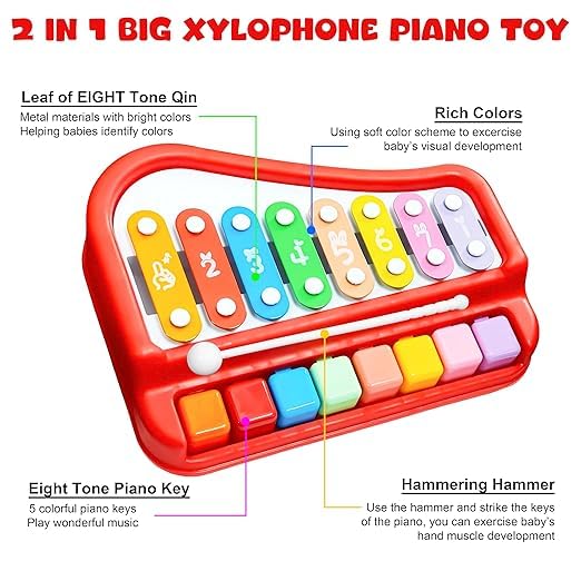 Image of 8-Key Xylophone Piano for Kids | Musical Toy with Mallet for Toddlers & Preschoolers 1-5 Years | Learning Instrument for Boys & Girls