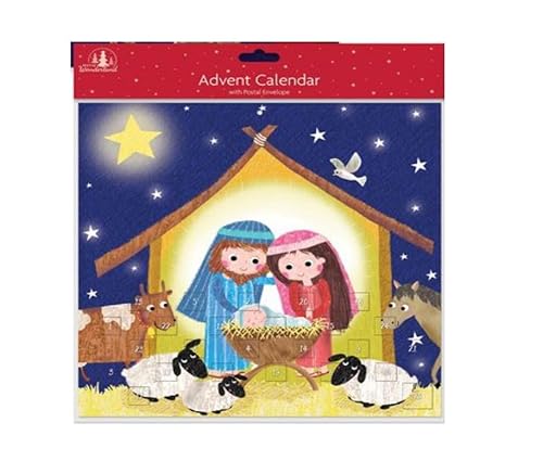 Traditional Christmas Nativity Advent Calendar with Envelop| Jesus Born| XMAS Count Down, Seasons Greetings Festive Design| Unfilled, Various Designs and Sizes (Nativity Design 3)