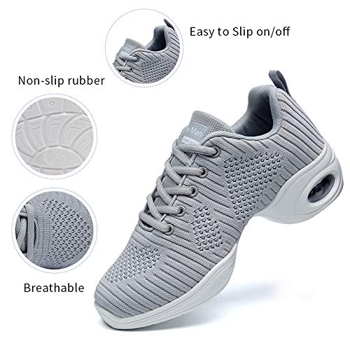 Slow Man Women's Fashion Lace-Up Sneakers - Breathable Air Cushion Lady Nursing Split Sole Zumba Dance Shoes Platform Grey 8 #TOP2