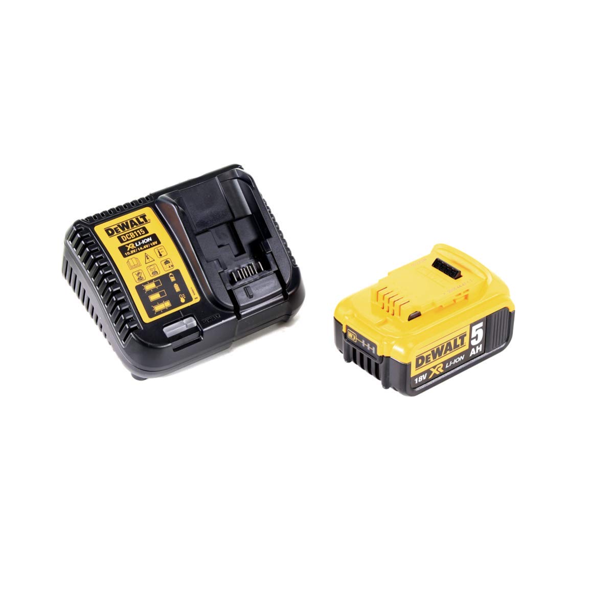 DEWALT DCB184 5,0 Ah 18 V XR Lithium-Ionen-Akku + DCB115 Ladegerät, Gelb Werkzeugakkus