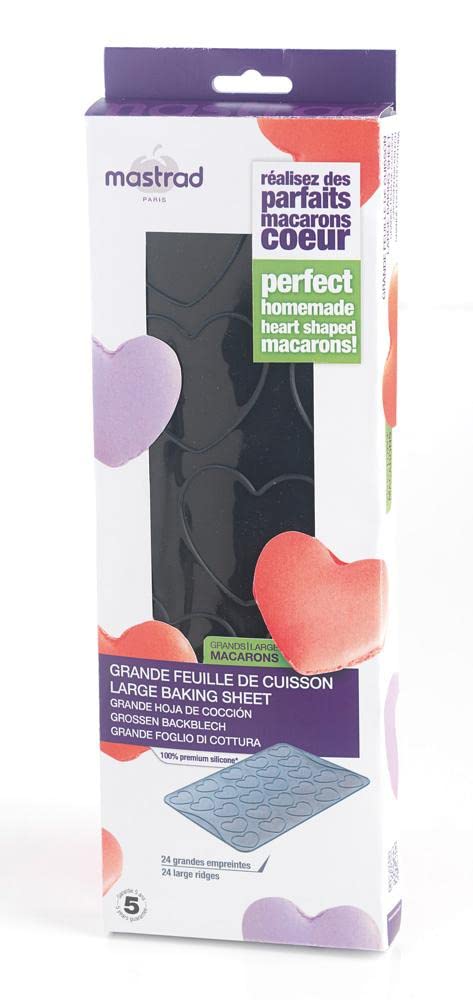 mastrad F45714 Feuille de Cuisson Macaron Cœur Silicone Gris Fumé 30 x 40 x 3 cm