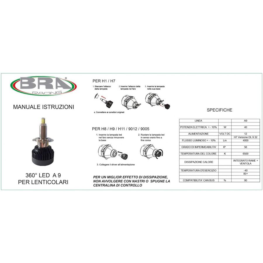 Coppia di Lampadine LED Cree H7 12/24V 35W per Fari Lenticolari, 3600 Lumen, Luce Bianca 6500K, con Ventola di Raffreddamento