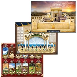 HOUSEOFGAFNI Laminated Sukkah Posters Set of 3 – Judaica Wall Art for Sukkot Decorations | Bet Hamikdash, Ushpizin Blessing & 12 Tribes of Israel (24″ x 17″)