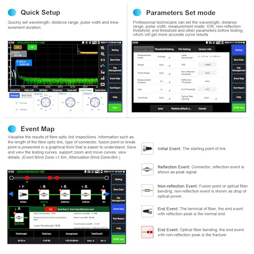 Image of Optical Fiber Tester, WANLUTECH 1310 /1550nm 28 /26dB 7 inches Touchscreen OTDR Tester Built-in VFL OPM LS(Light Source) Event Map OLT (Optical Loss Test) Functions RJ45 Cable Tester Network Tools