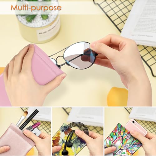Image of FINTIE Soft Eyeglasses Case with Cleaning Cloth, Portable Squeeze Top Vegan Leather Glasses Pouch, Sunglasses Eyewear Bag
