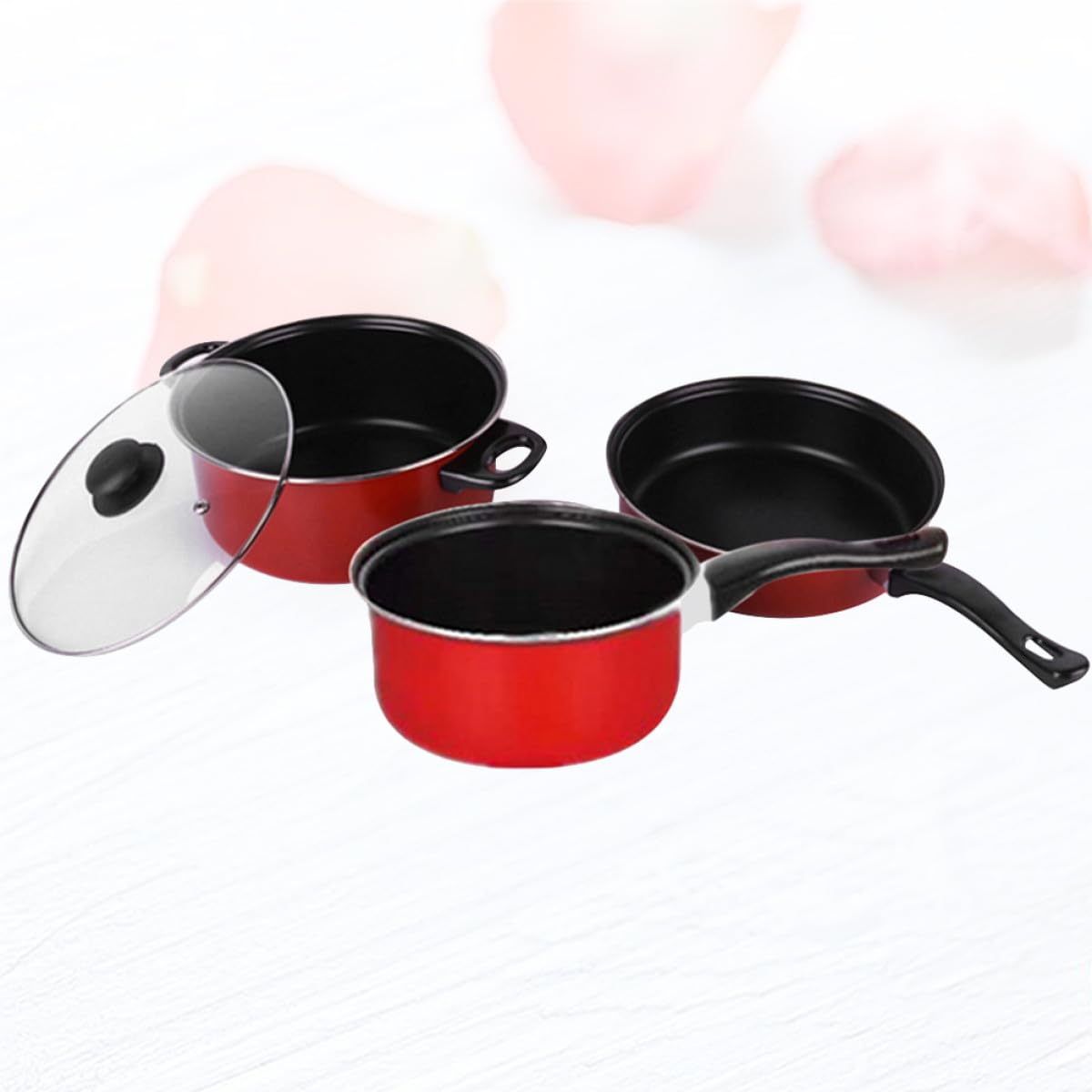 Hemobllo Set Pentole 3 Pezzi in Ghisa Manico Plastico, Batteria da Cucina Antiaderente per Uso Quotidiano in Casa, Utensili da Cucina per Casalinghe