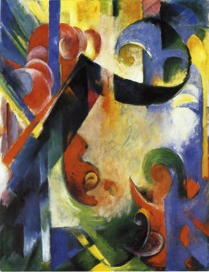 Peinture à l'huile Broken Forms 1914 par Franz Marc - Toile 36x48 Pouces