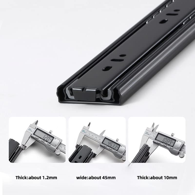 Guide per cassetti 2pc Black Black Roll Rotelle Acciaio Ribund Sliding Tracks Drawer Track Rail Binario A Tre Sezione Mobile Mobile Mute Slides Hardware per mobili (Color : 16 inch)