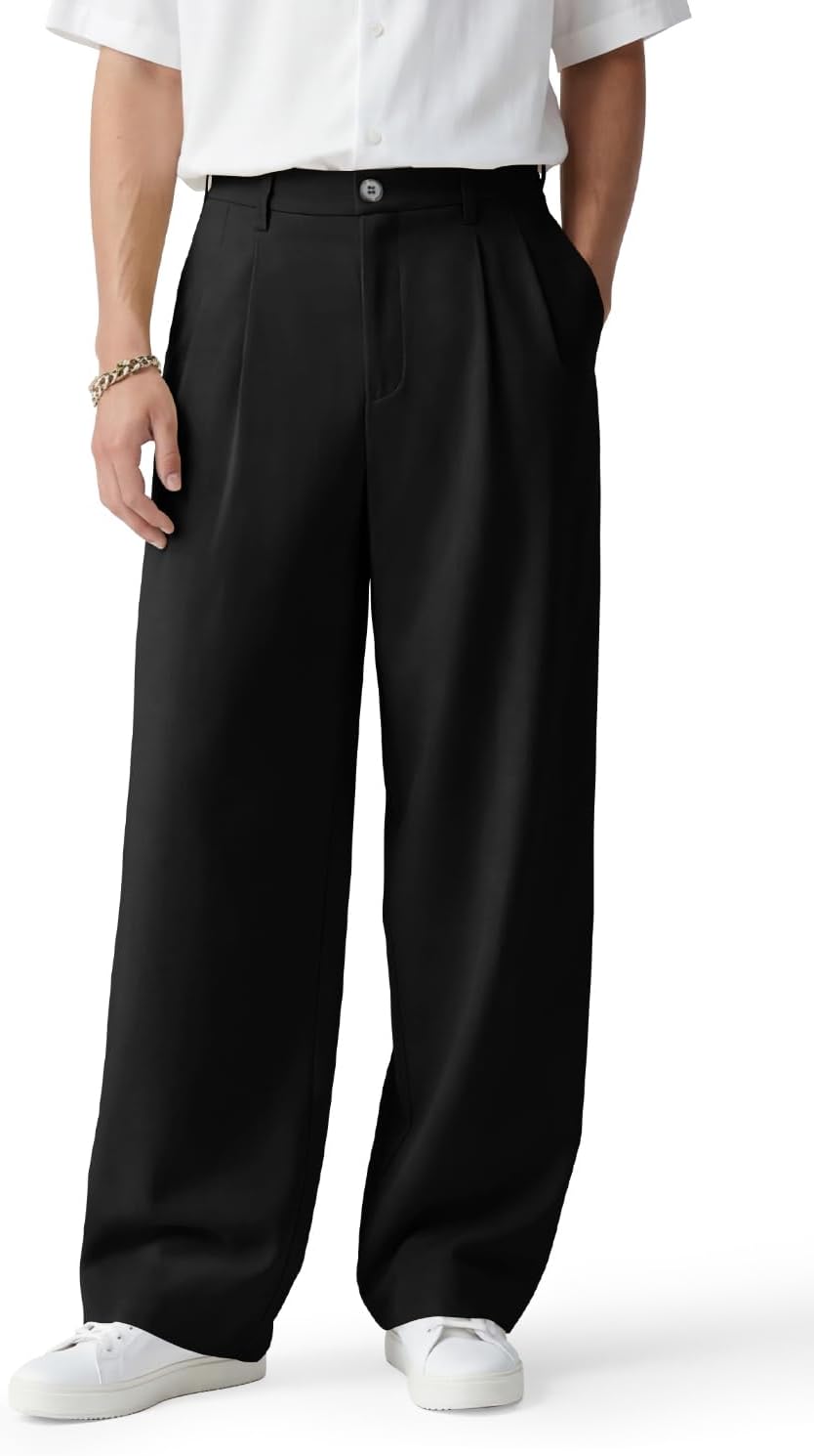 Heyfanee Mens Casual Pants Loose Fit Slacks for Men with Belt Loops