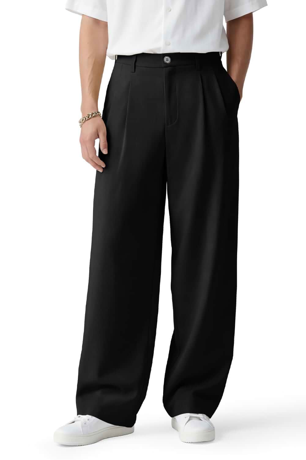 Heyfanee Mens Casual Pants Loose Fit Slacks for Men with Belt Loops Pleated Wide Leg, Old Money Style, Stretch Waist, Zip Fly, Suitable For Fashion, Daily Wear, Dress, Travel