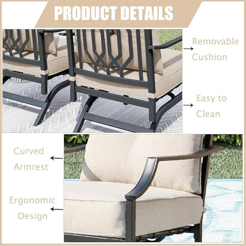 Image of LOKATSE HOME 2 Pieces Outdoor Conversation Furniture Patio Bistro Armchair Set Metal Single Dining Chairs with Cushion, Beige, 2 Chairs