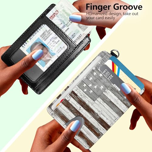Slim Minimalist Wallet for Men Women Small Credit Card Holder Wallet Front Pocket RFID Blocking Wallets Travel Thin Card Case with ID Window Card Organizer & Wristlet,Retro Wood Old USA Flag3