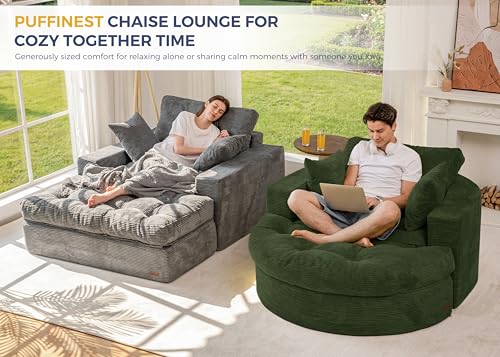 Image of MAXYOYO Modular Sectional Chaise Lounge Sofa, 2 Sets Upholstered Lounge Chair with Ottoman, Comfy Round+ Square Couch with Layered Cushion, Tufted Sleeper Chair for Living Room, No Assembly