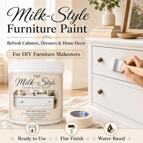 Pintura para muebles estilo leche blanca YKF para proyectos de madera DIY, fórmula de poliuretano a base de agua, 33.8 fl oz, para gabinetes, cómodas, mesas y renovación de decoración del hogar miniatura 2