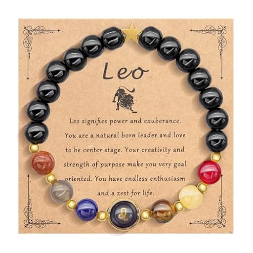 HMOOY Zodiac pulsera de cuentas para las mujeres los hombres, la manifestación de 12 Constelación de cristal de piedra pulsera de cuentas de 8 mm de piedra natural pulsera de protección (Leo) | Ya disponible en tu tienda friki favorita! En mundofriki.es!