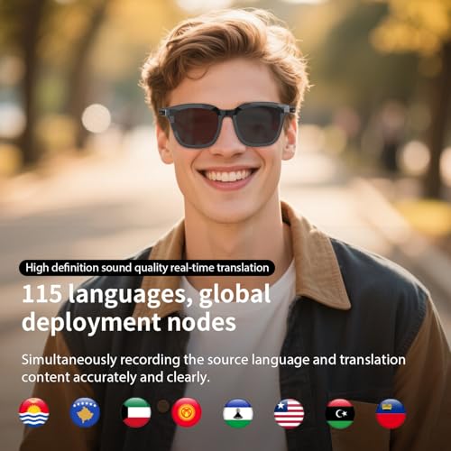 Image of AI Smart Glasses with Wear Detection Auto On /Off Outdoor Mode | Real-Time Translation Glasses with 165+ Languages, UV400 Polarized Bluetooth Smart Sunglasses for Traveling Relaxing, Unisex.