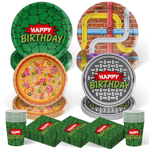 120pcs Turtle Party Decorations Plates Napkins Disposable Paper Cups Tableware Set Cartoon Birthday Party Supplies for Boys Girls Birthday Decor 30 Guests