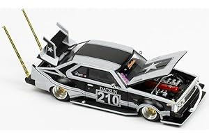 Pop Race 1/64 Diecast C210 Bosozoku Style RHD #210 in Matt Black and Silver