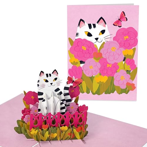 Central 23 Biglietto Pop Up Gatto - Biglietto Auguri 3D Del Gatto Per La Mamma - Gatto Con Fiori E Farfalla - Biglietti Compleanno Fatti A Mano Per Do