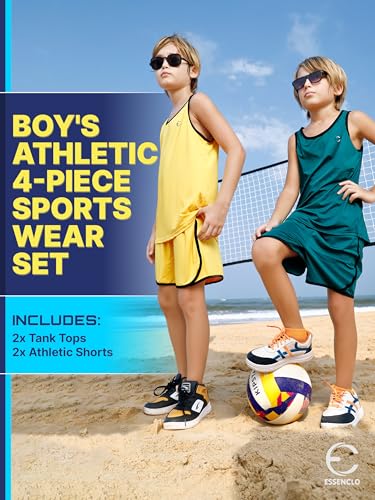 Boys Clothing Sets, Athletic Crew Neck Sleeveless T-Shirt and Boys' Short Sets Outfits w/Pockets 4 Pcs - Size 3-162