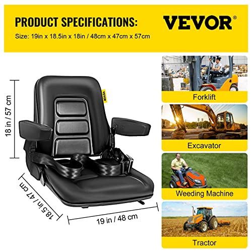 Bestauto Universal Fold Down Forklift Seat With Retractable Safety Belt, Armrest,Adjustable Seat For Excavator, Forklift, Tractor, Skid Loader, Backhoe Dozer Telehandler #TOP7